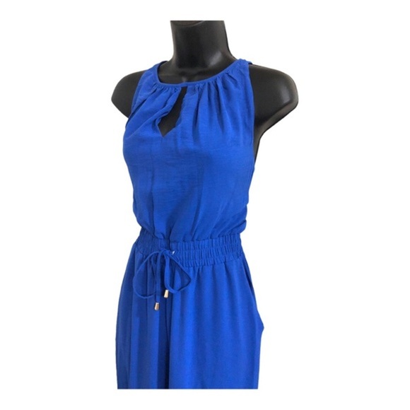 TAHARI blue smocked waist sleeveless  keyhole neck belted‎ jumpsuit size 6 new - Picture 12 of 16